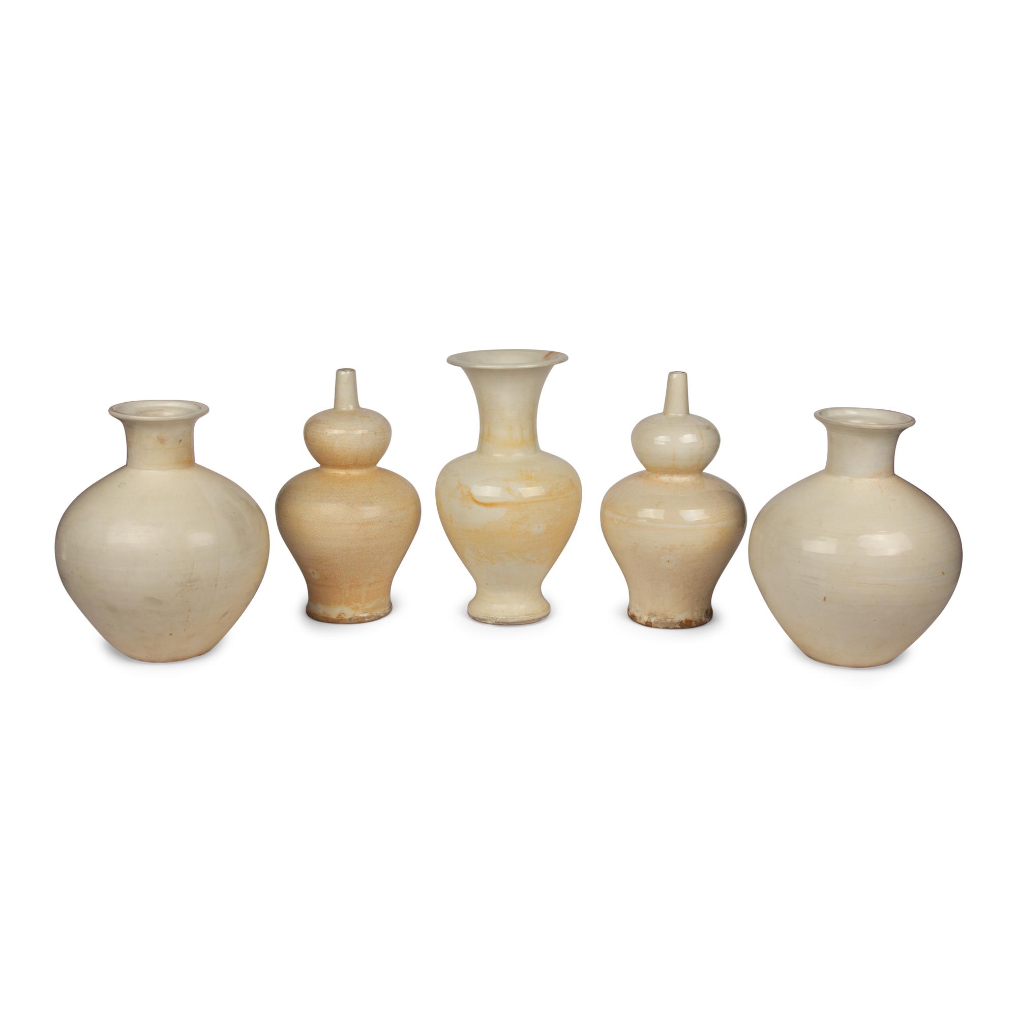 A Group of Five Glazed Ceramic Vases