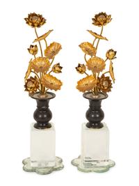 A Pair of Chinese Gilt Metal Lotus Flower Ornaments