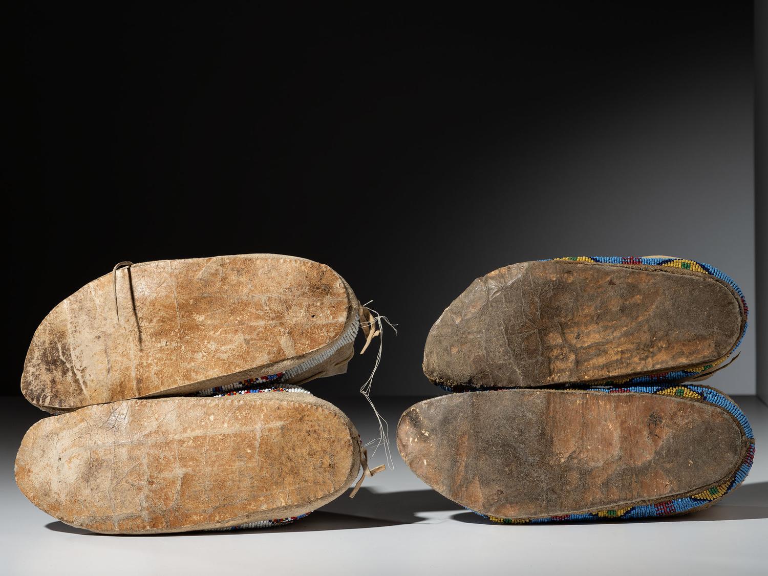 Sioux Beaded Hide Moccasins, Two Pairs