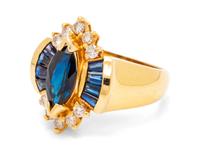 A 14 Karat Yellow Gold, Sapphire and Diamond Ring,