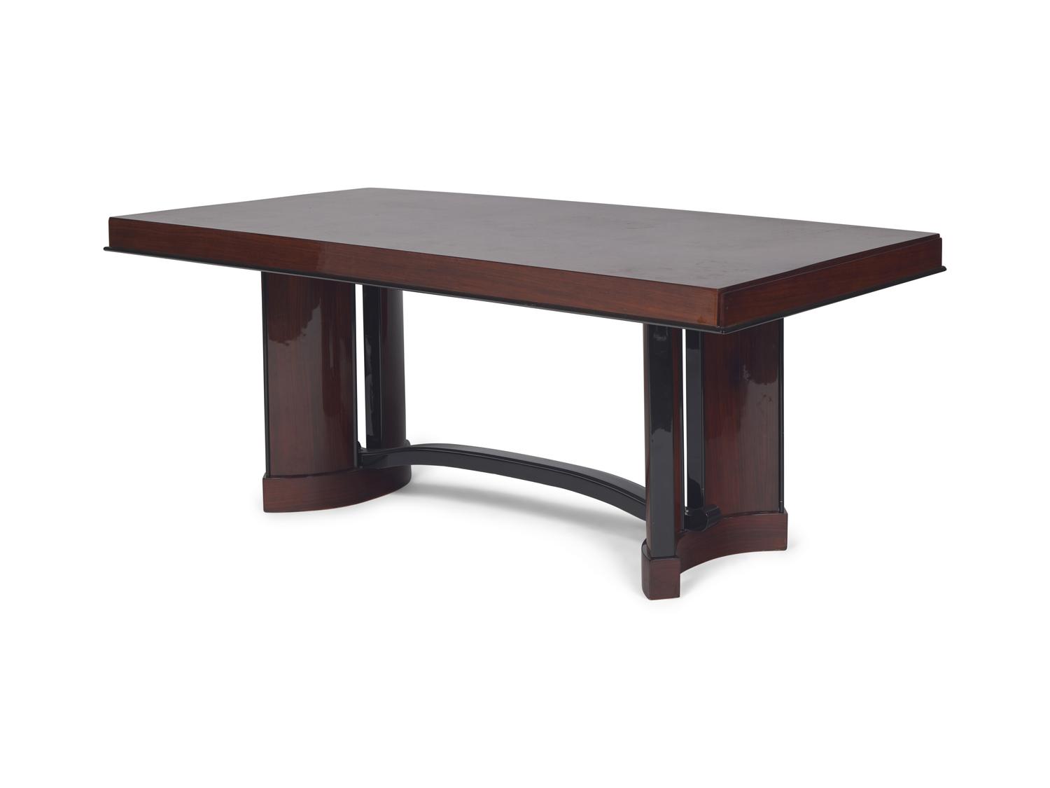 An Art Deco Rosewood and Ebonized Draw-End Dining Table