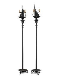 A Pair of Neoclassical Style Cast Metal Floor Lamps