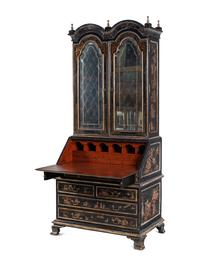 A George II Style Black and Gilt-Japanned Bureau Bookcase