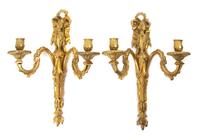 A Pair of Louis XVI Gilt Bronze Two-Light Sconces