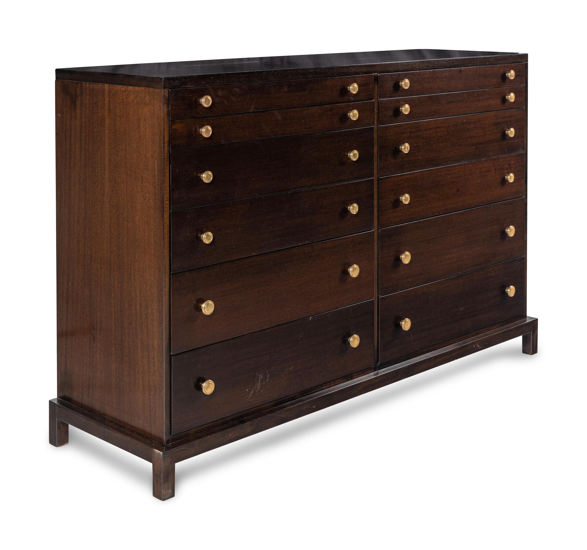 A Widdicomb Walnut and Bronze Chest of Drawers
