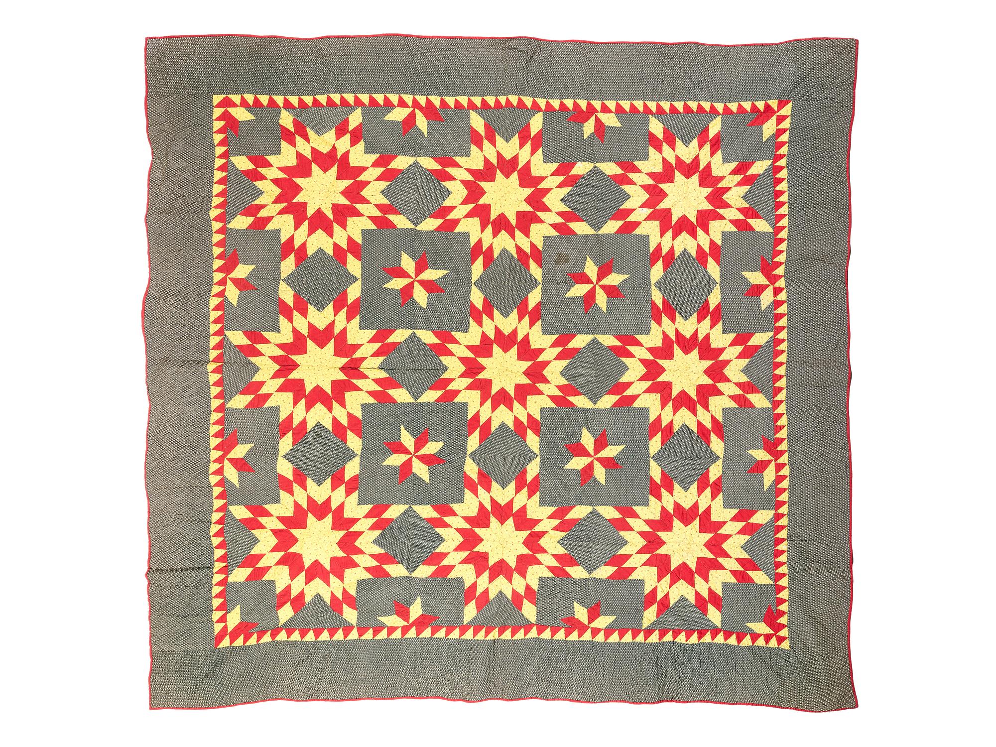 A Harvest Sun Pattern Pieced Cotton Quilt