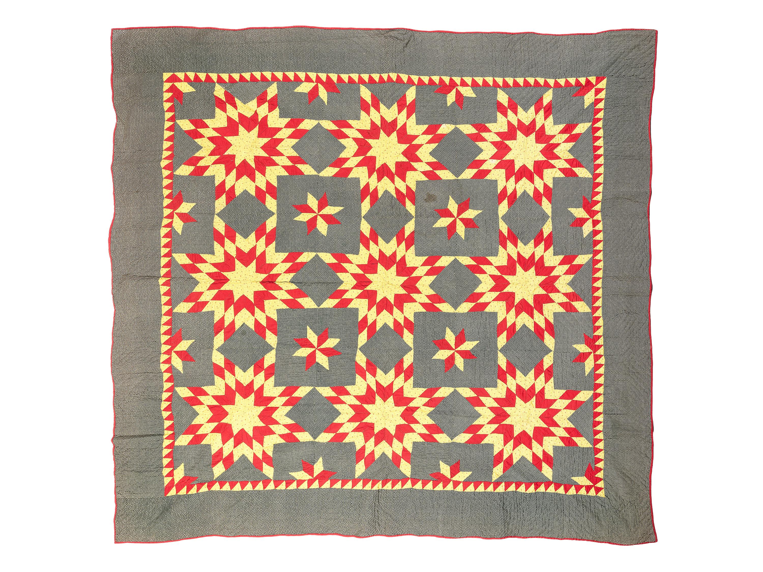 A Harvest Sun Pattern Pieced Cotton Quilt