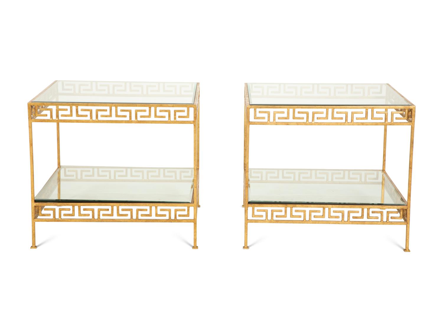 A Pair of Ebanista Jacques Stacking Gilt Decorated Wrought Iron Side Tables