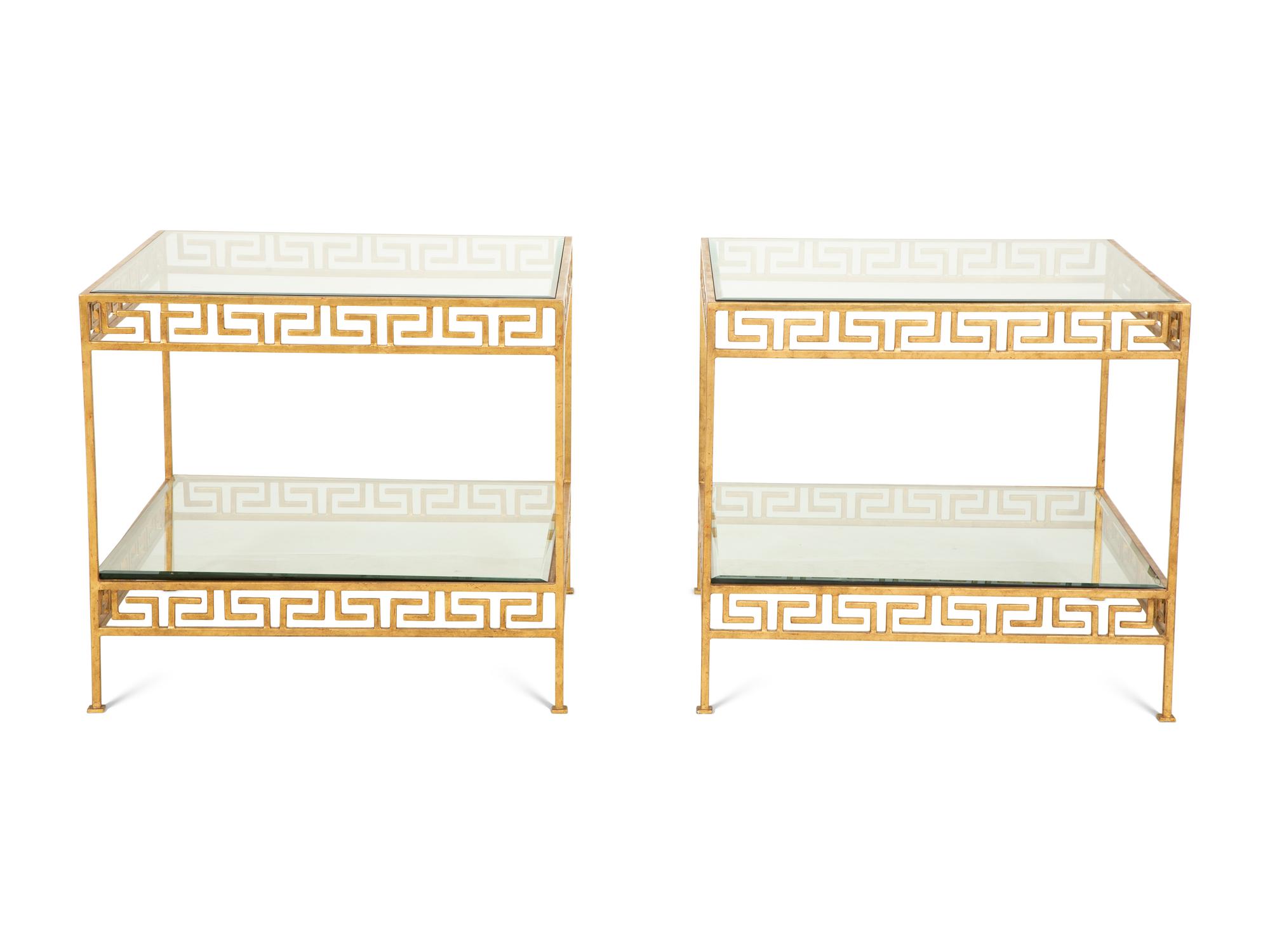 A Pair of Ebanista Jacques Stacking Gilt Decorated Wrought Iron Side Tables