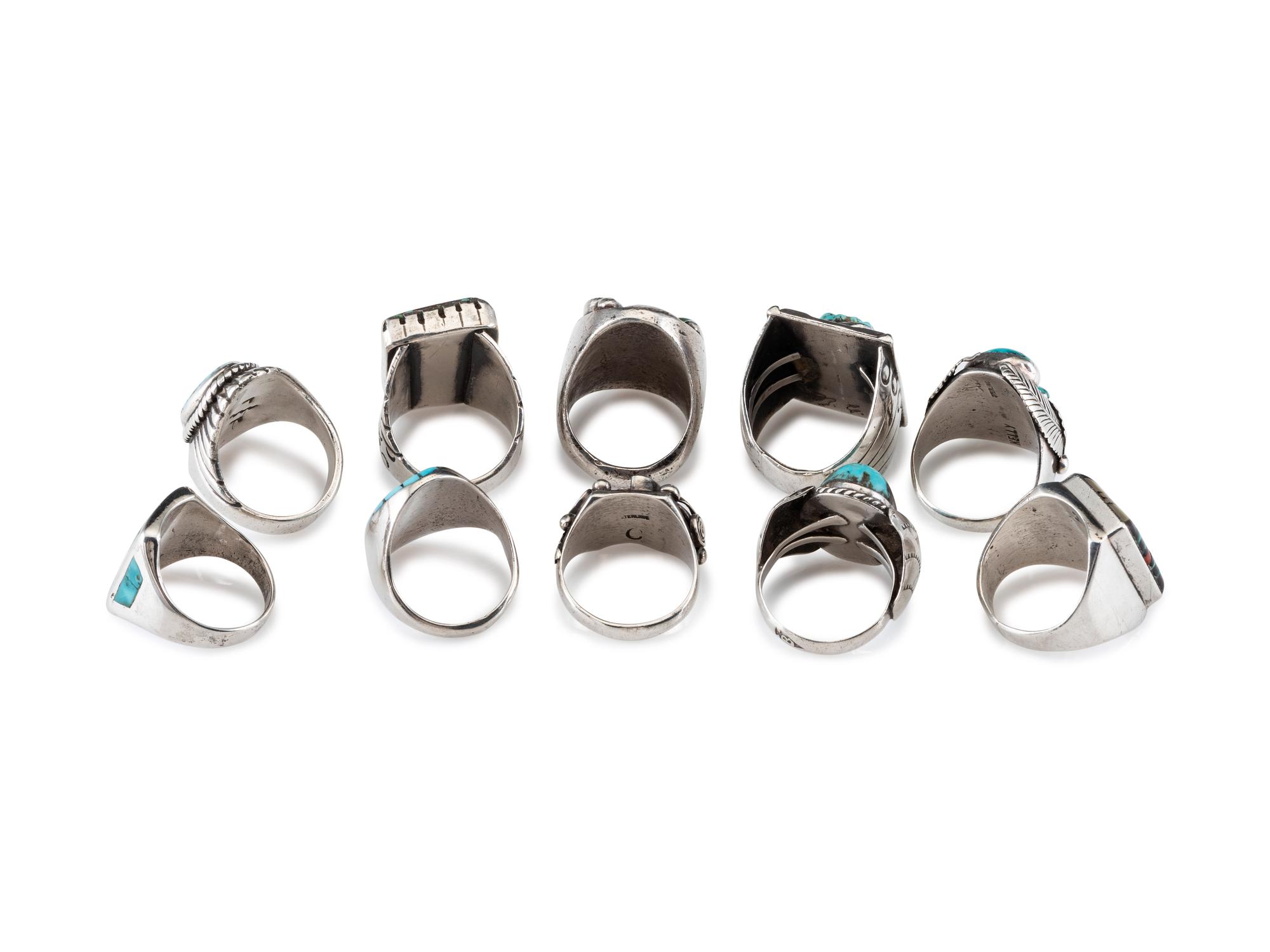 Navajo and Zuni Silver Rings, with Inlay