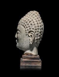 A Chinese Carved Stone Head of Buddha