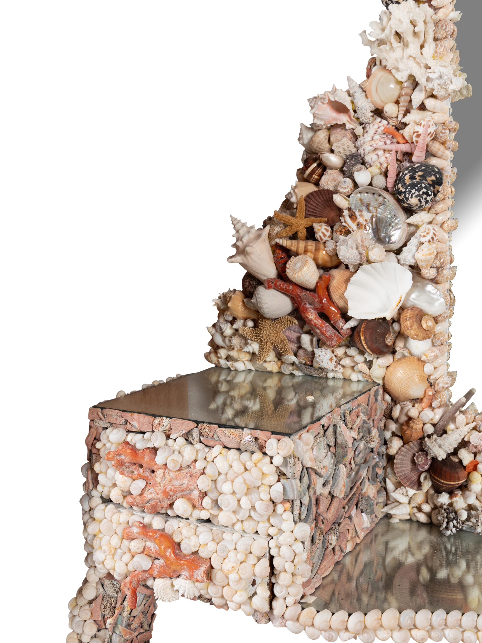 A Grotto Style Shell-Encrusted Dressing Table and Mirror