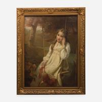 British School (19th Century) Melancholic Girl on a Swing