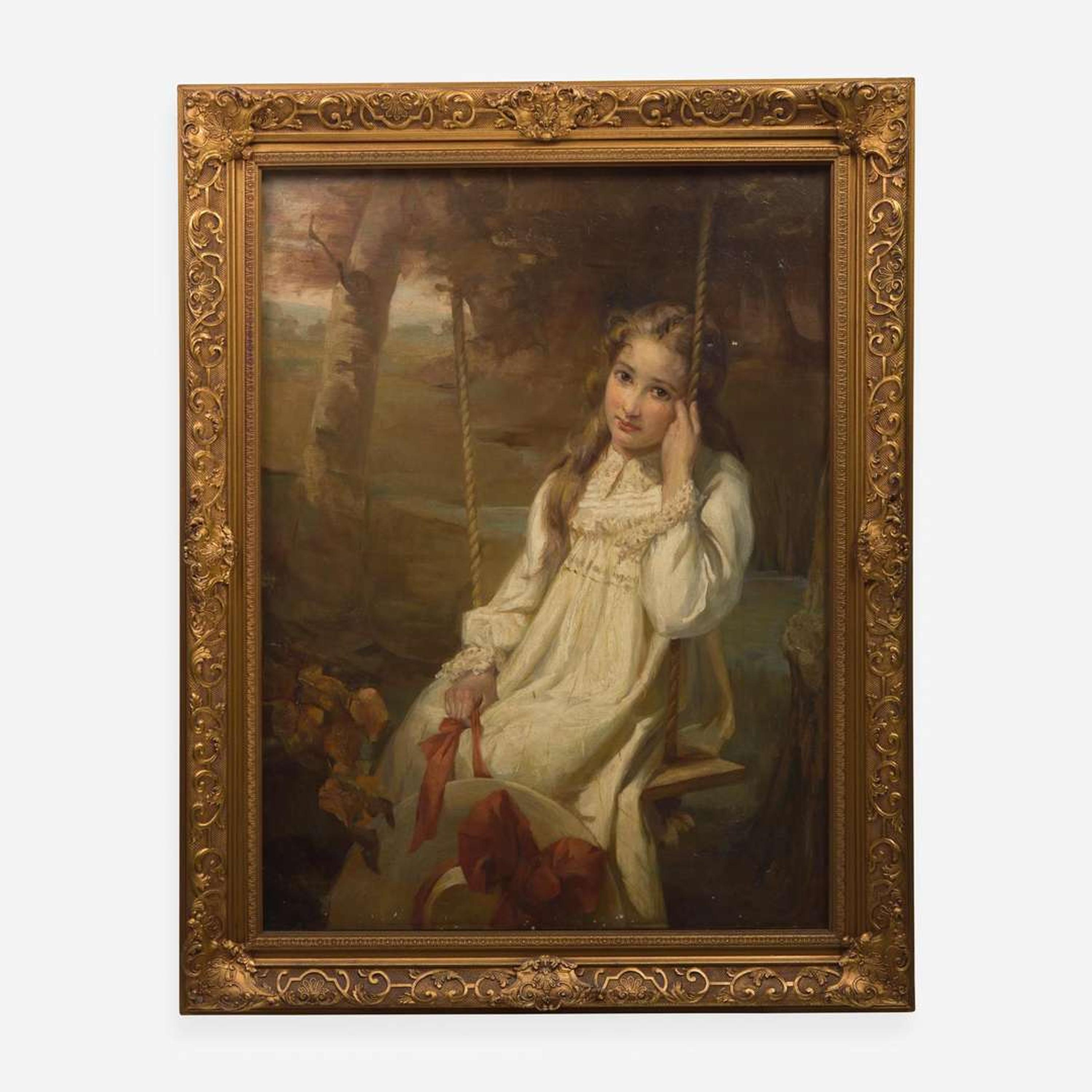 British School (19th Century) Melancholic Girl on a Swing