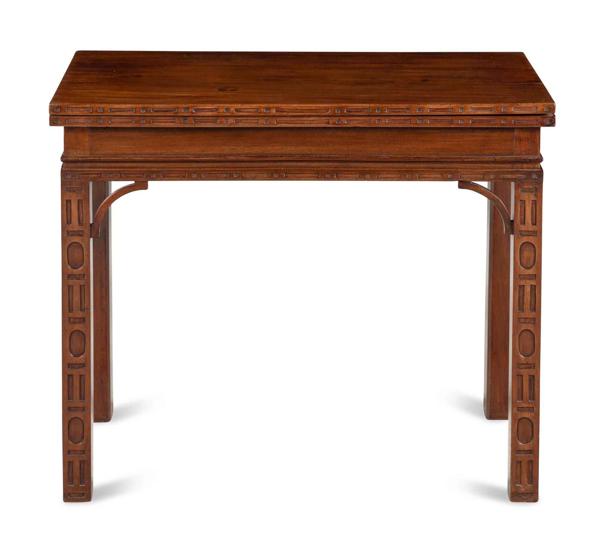 A George III Mahogany Blind Fret Carved Flip-Top Table