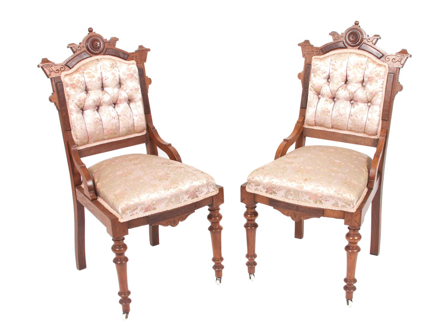 A Pair of Victorian Walnut Sidechairs Height 36 1/2 inches. — 19TH CENTURY