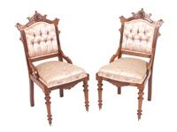 A Pair of Victorian Walnut Sidechairs Height 36 1/2 inches. — 19TH CENTURY