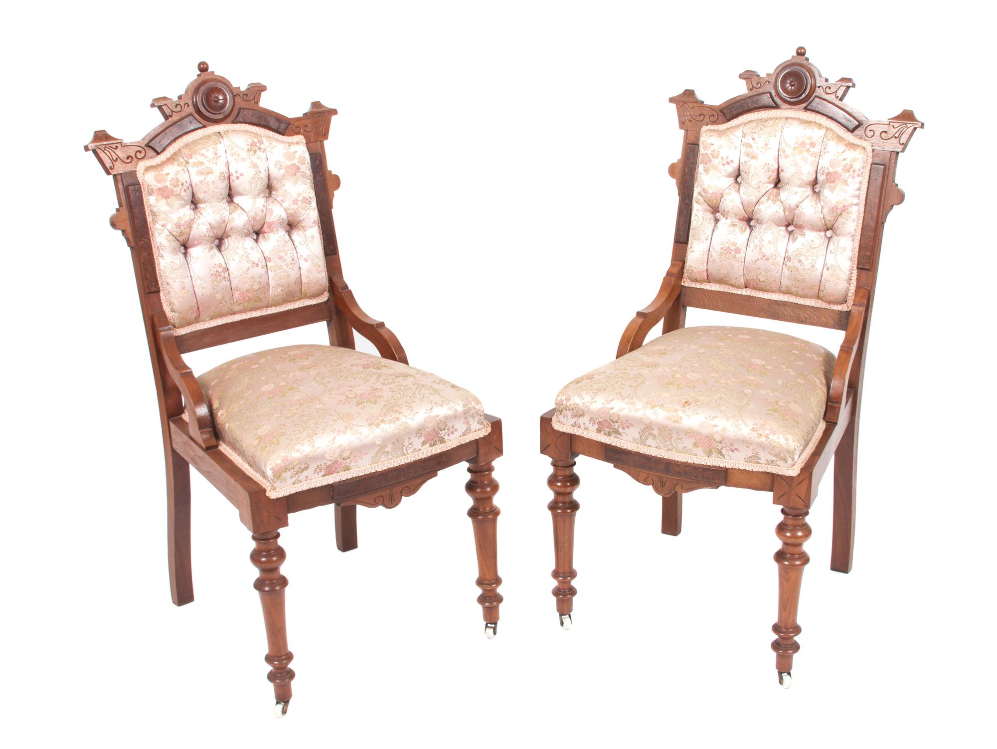 A Pair of Victorian Walnut Sidechairs Height 36 1/2 inches. — 19TH CENTURY