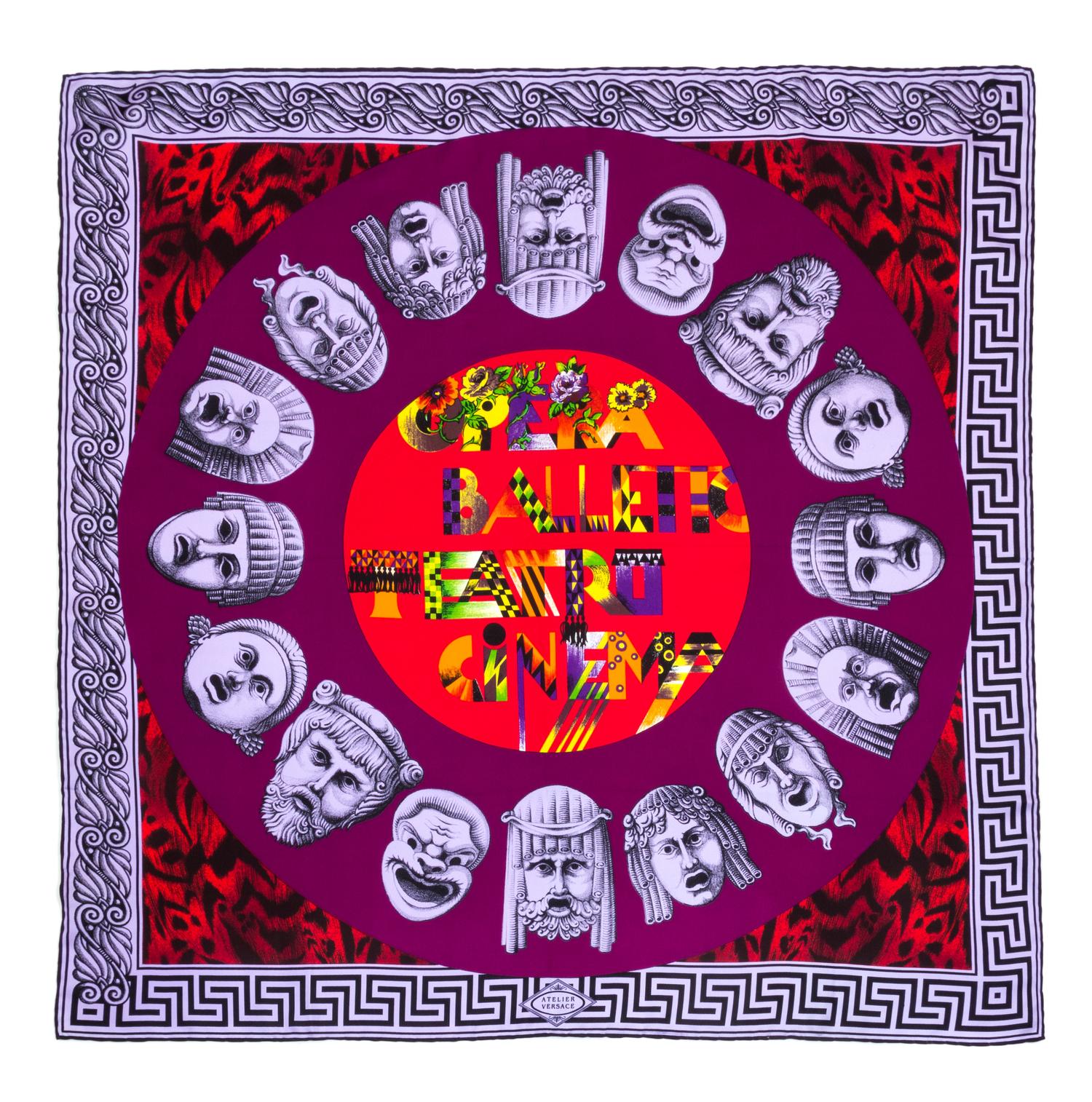 A Gianni Versace Silk Atelier Print Scarf, 34" x 34".
