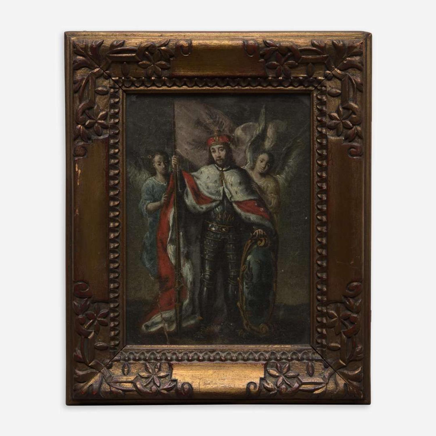 Spanish School (17th-18th Century) King Crowned by Two Winged Figures