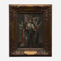 Spanish School (17th-18th Century) King Crowned by Two Winged Figures