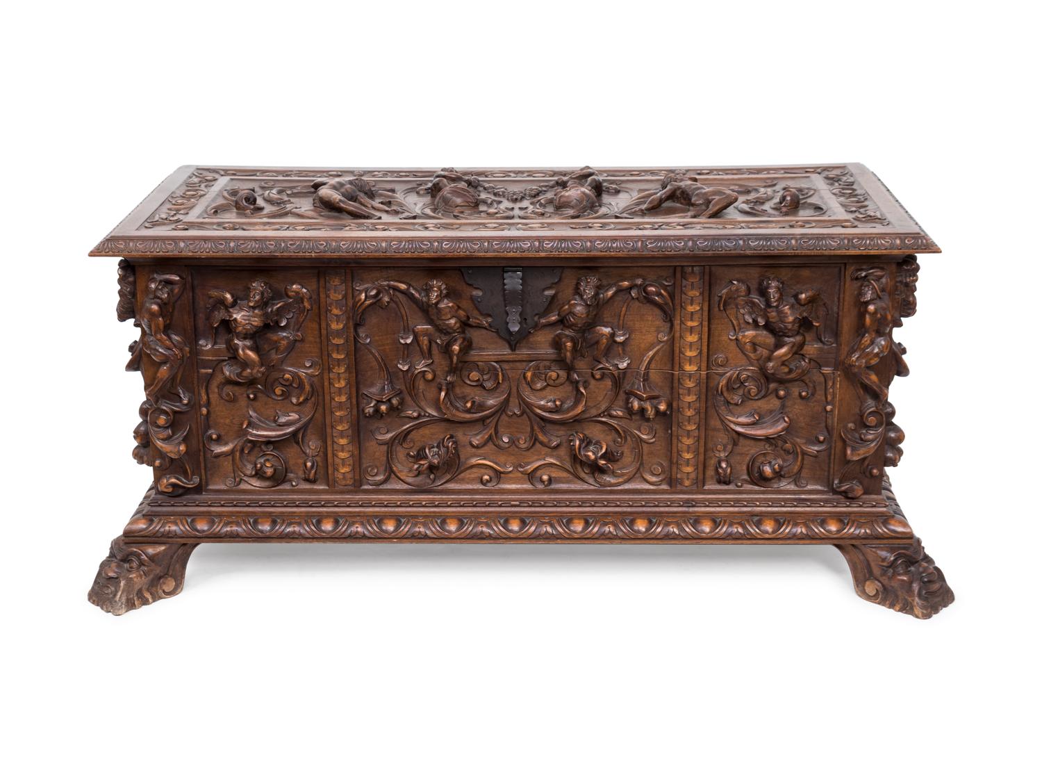 A Spanish Renaissance Revival Style Carved Cassone