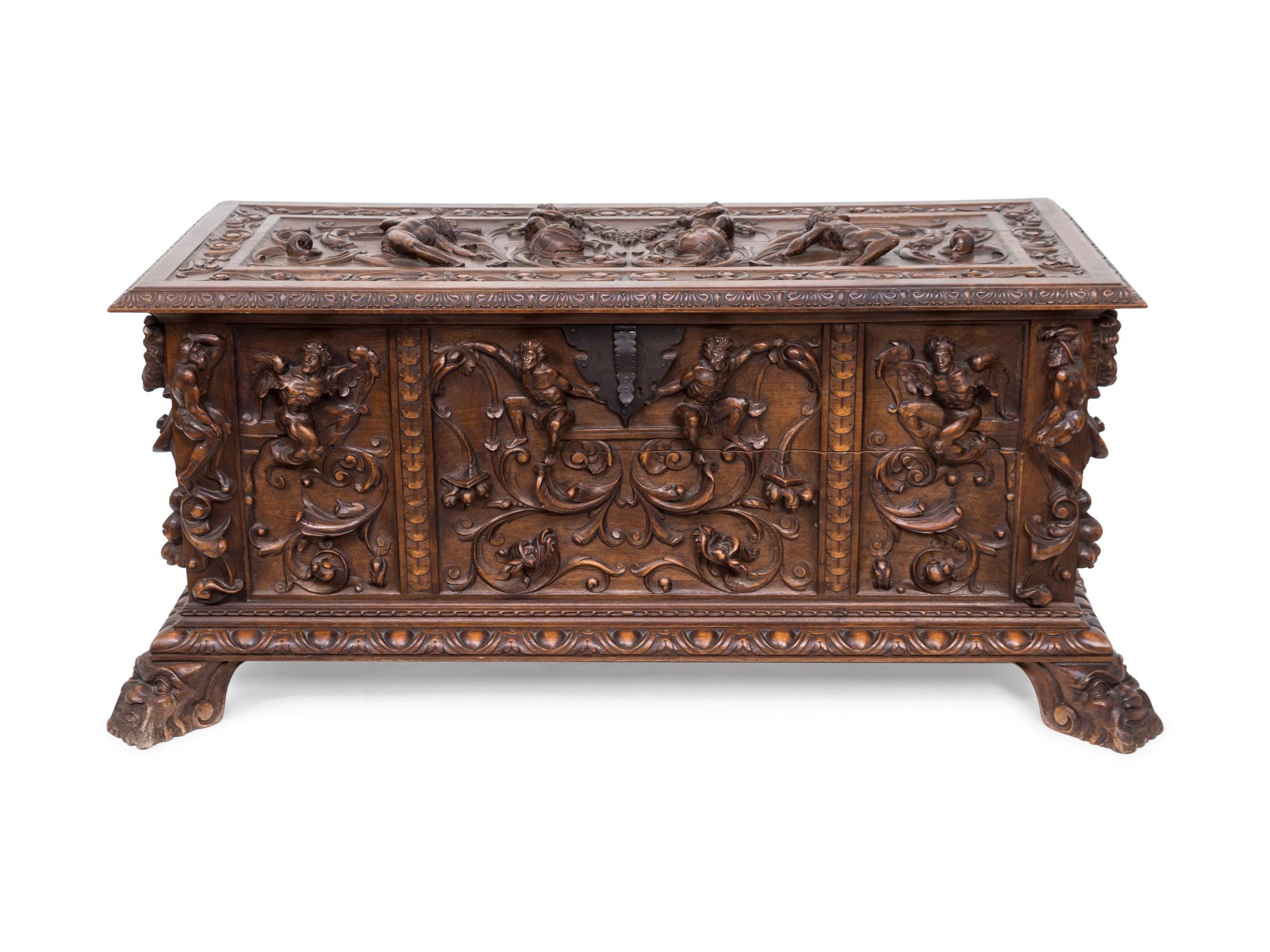 A Spanish Renaissance Revival Style Carved Cassone