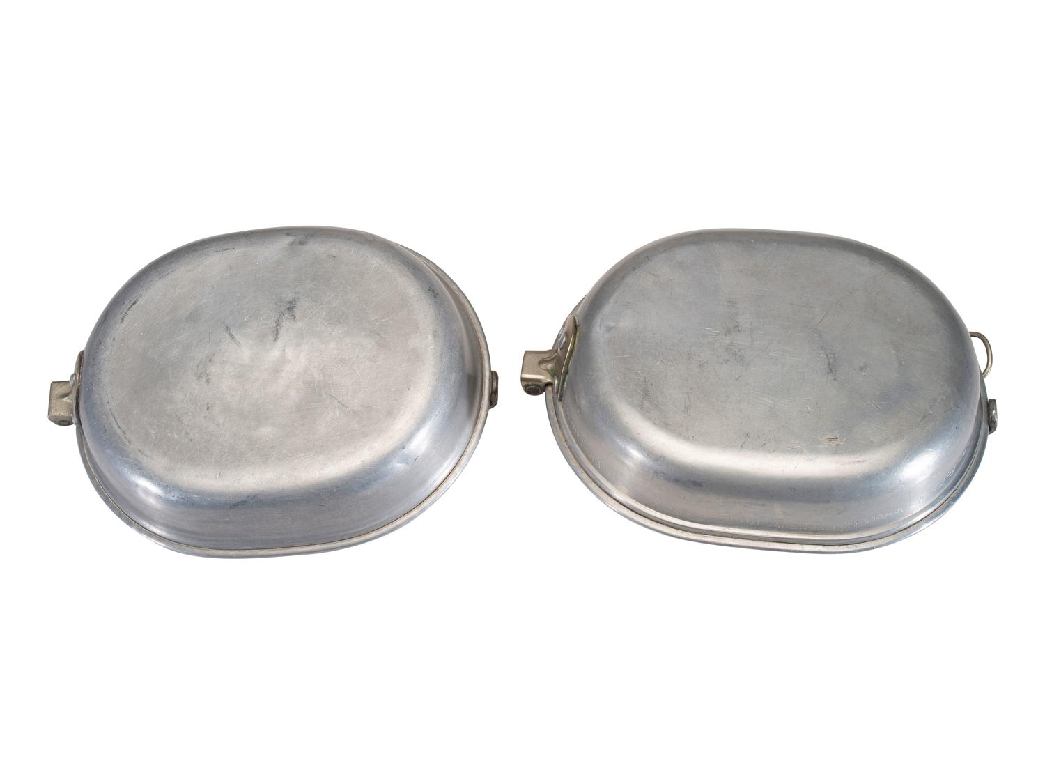 [MILITARIA]. World War II and Korean War-era canteens, canteen covers, and mess kits.