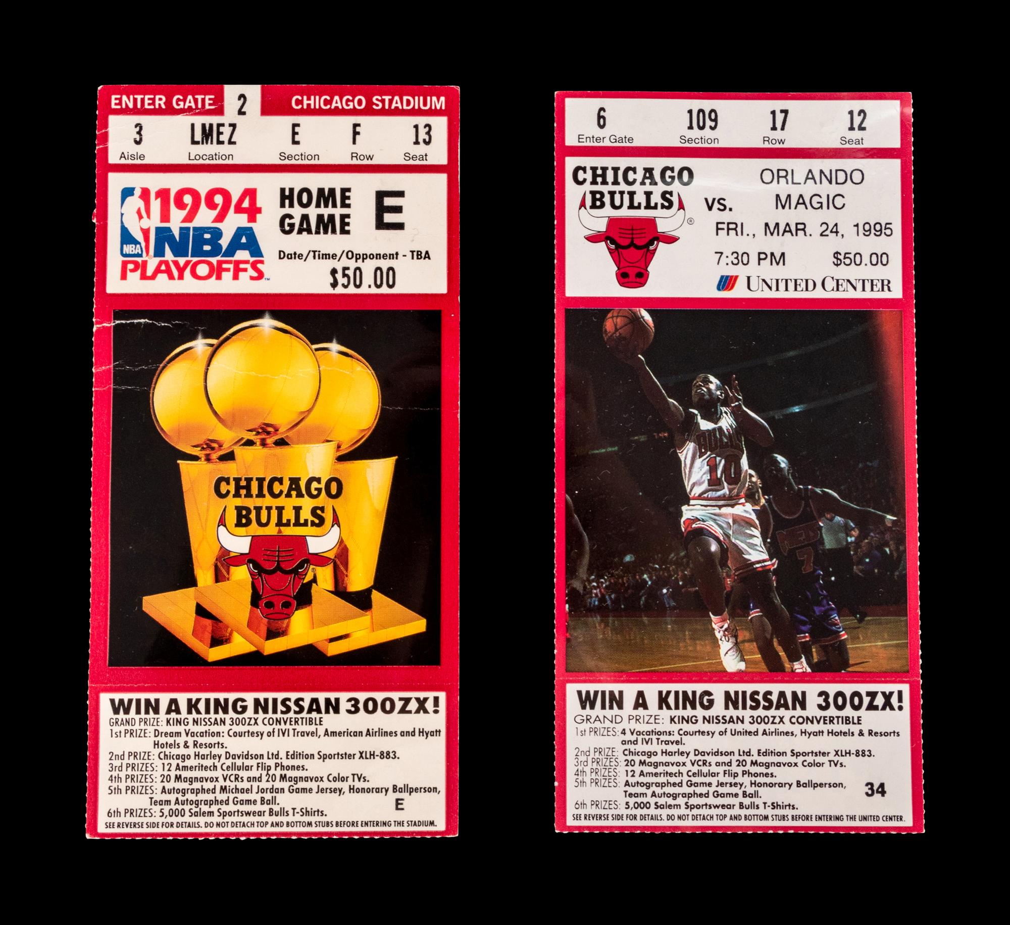 A Group of 1994 and 1995 Chicago Bulls Ticket Stubs (Including Michael Jordan's First Home Game Wearing Number 45),