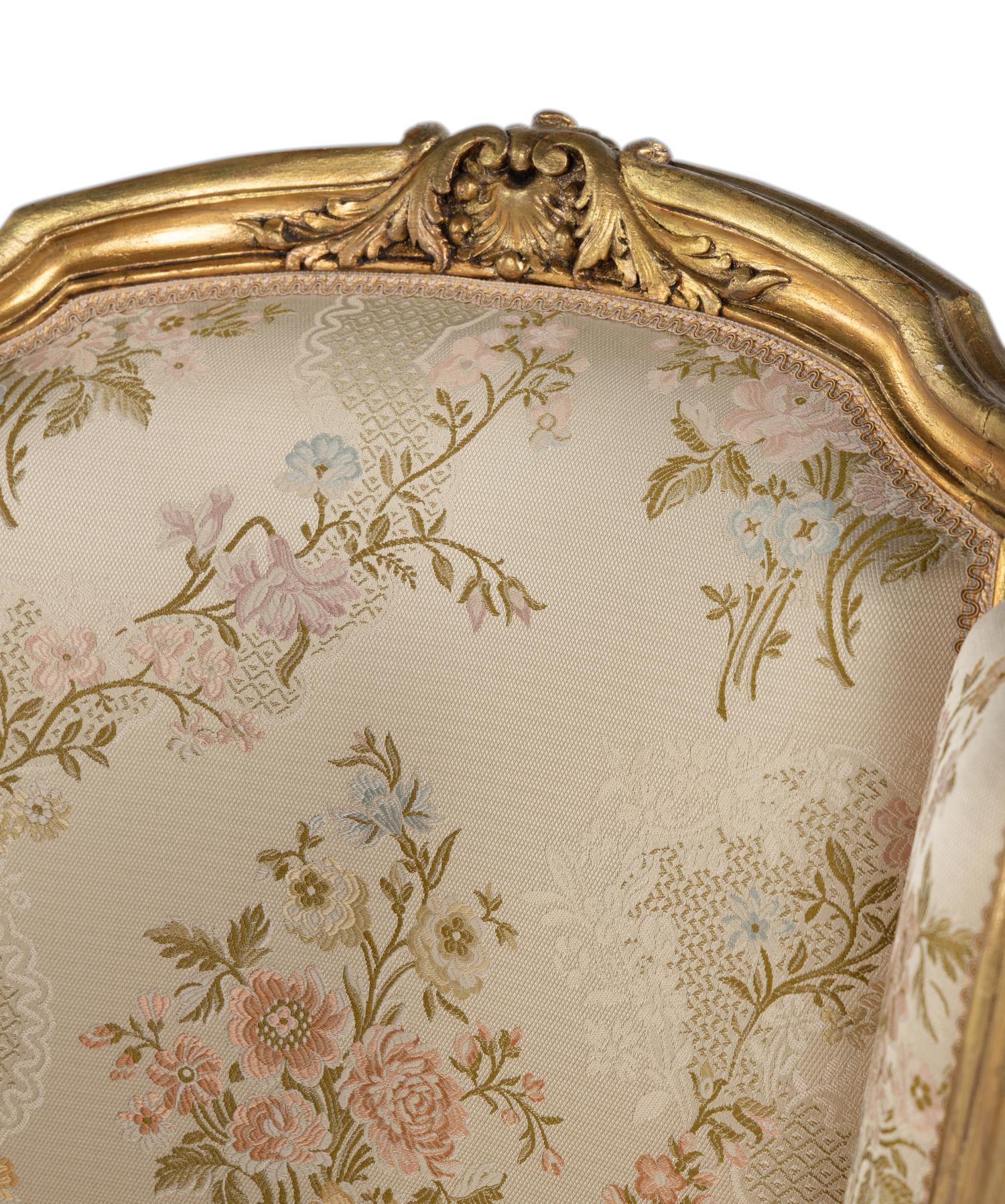 A Pair of Louis XV Style Giltwood Bergères