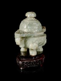 A Chinese Hardstone Tripod Censer and Cover