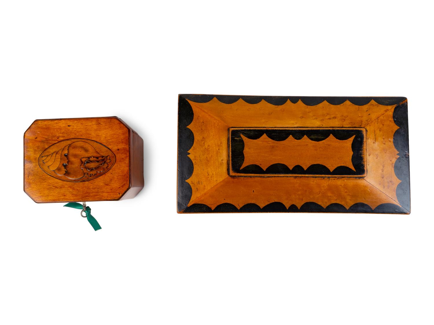 Two English Walnut Marquetry Tea Caddies — CIRCA 1825