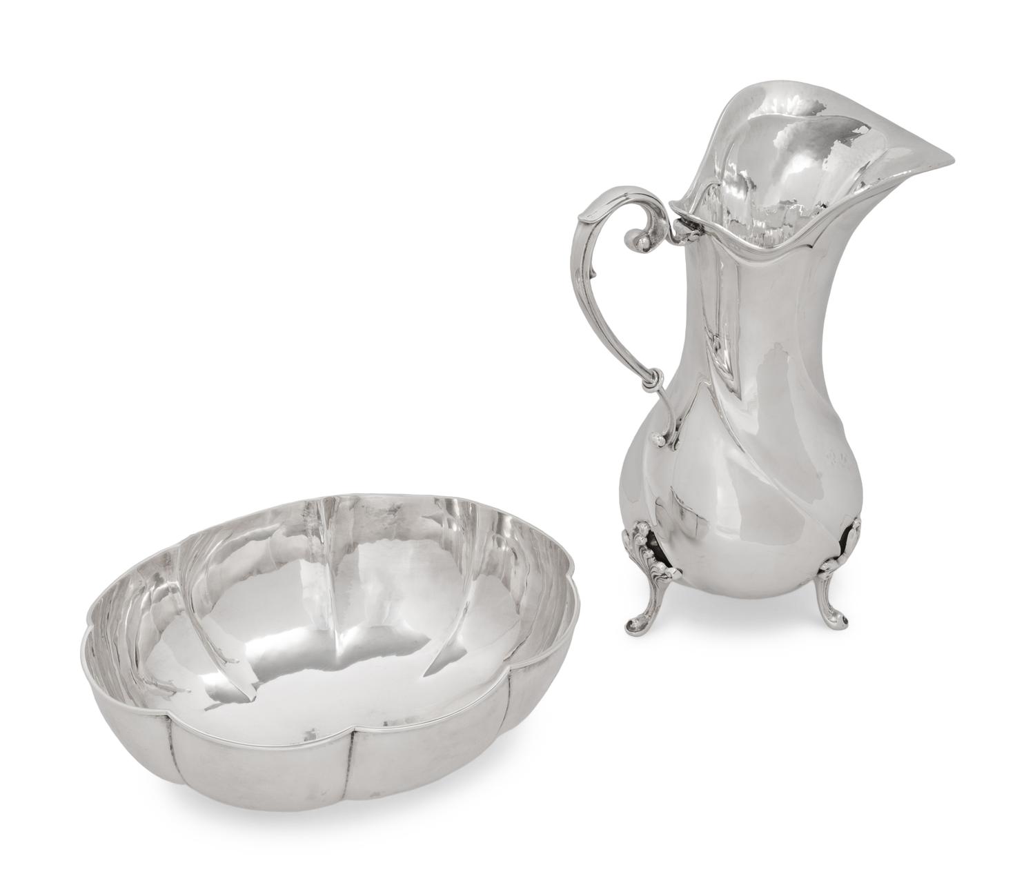 A Buccellati Silver Water Pitcher and Bowl