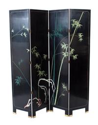 A Japanese Four Panel Folding Floor Screen Height 72 inches.