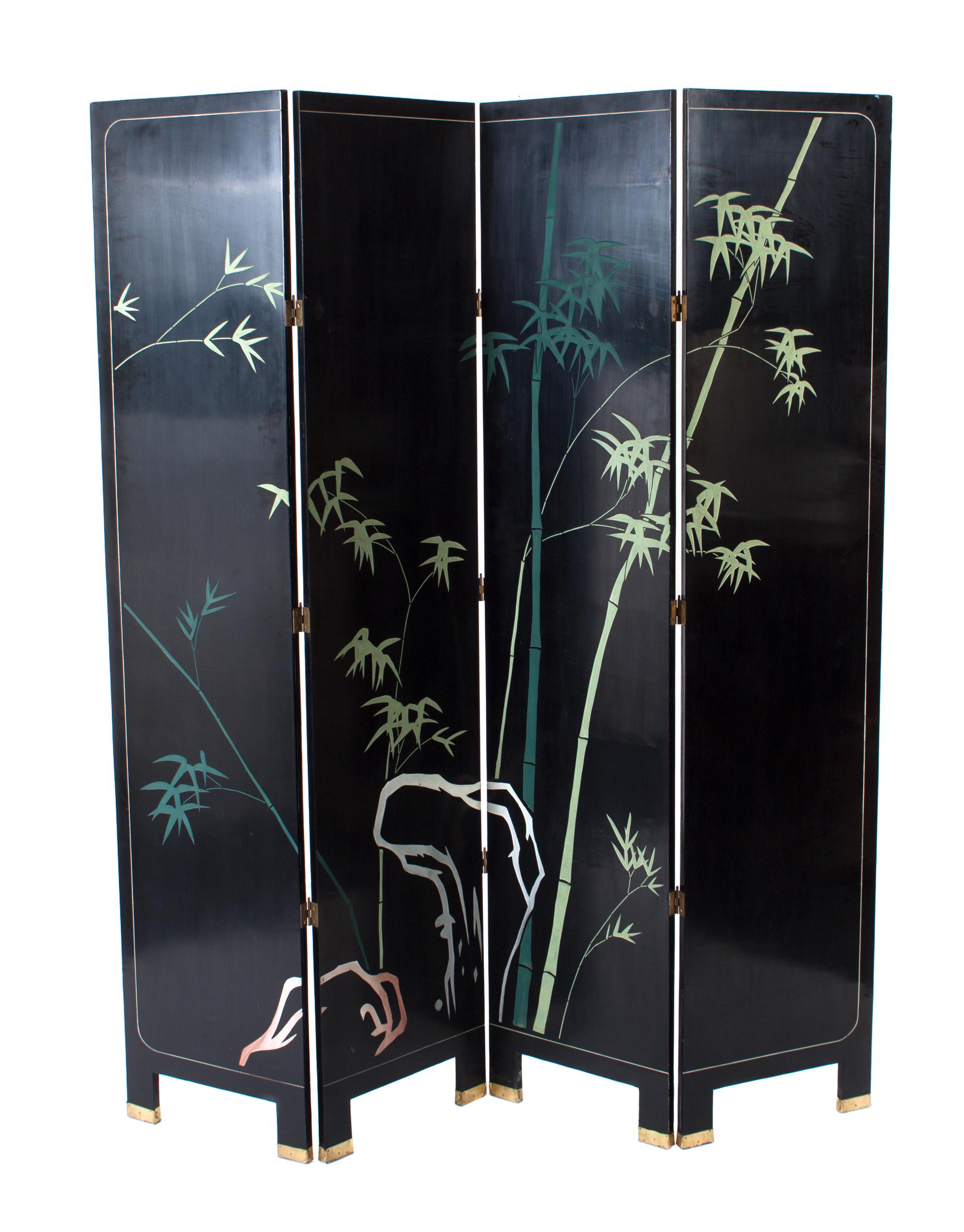 A Japanese Four Panel Folding Floor Screen Height 72 inches.