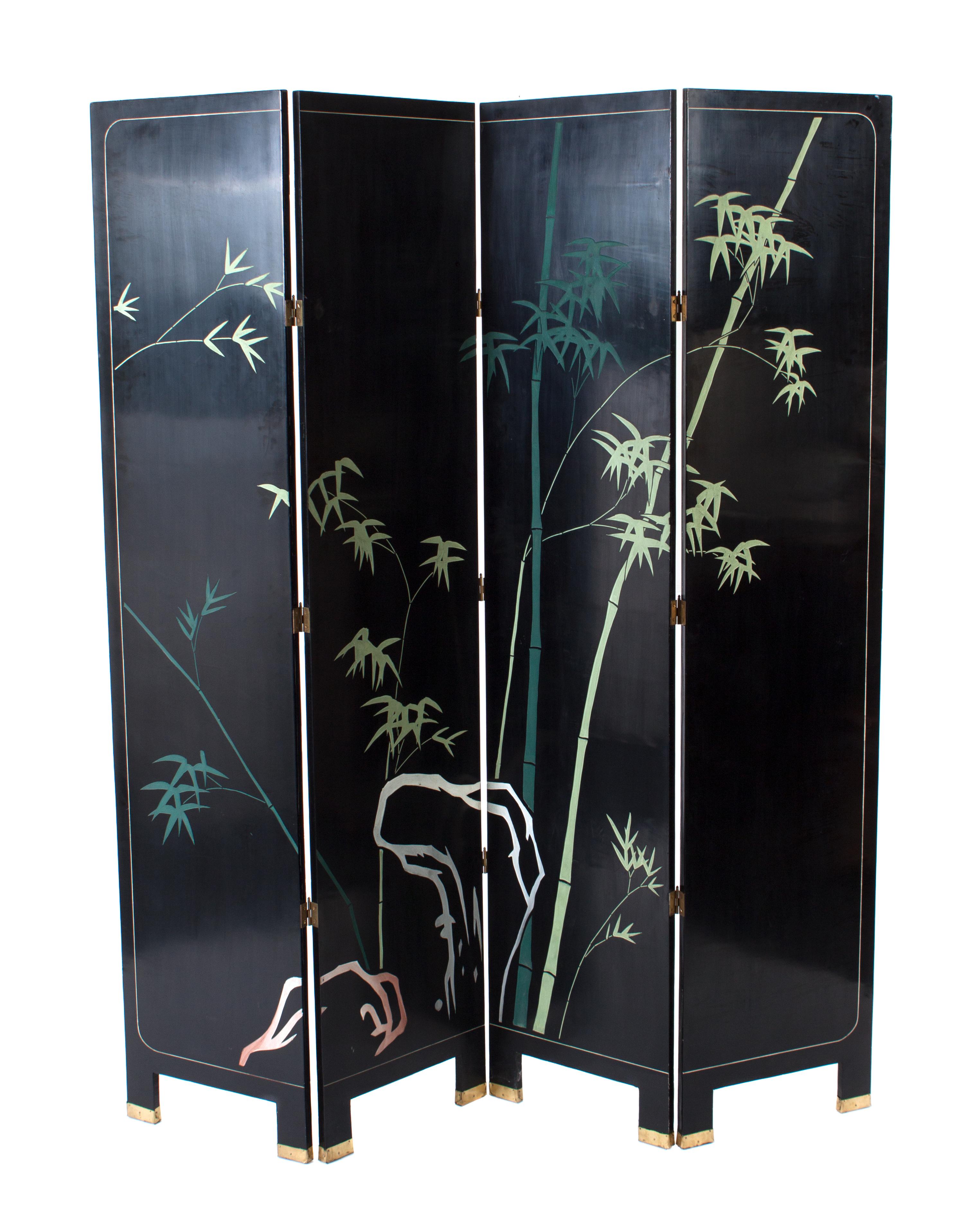 A Japanese Four Panel Folding Floor Screen Height 72 inches.