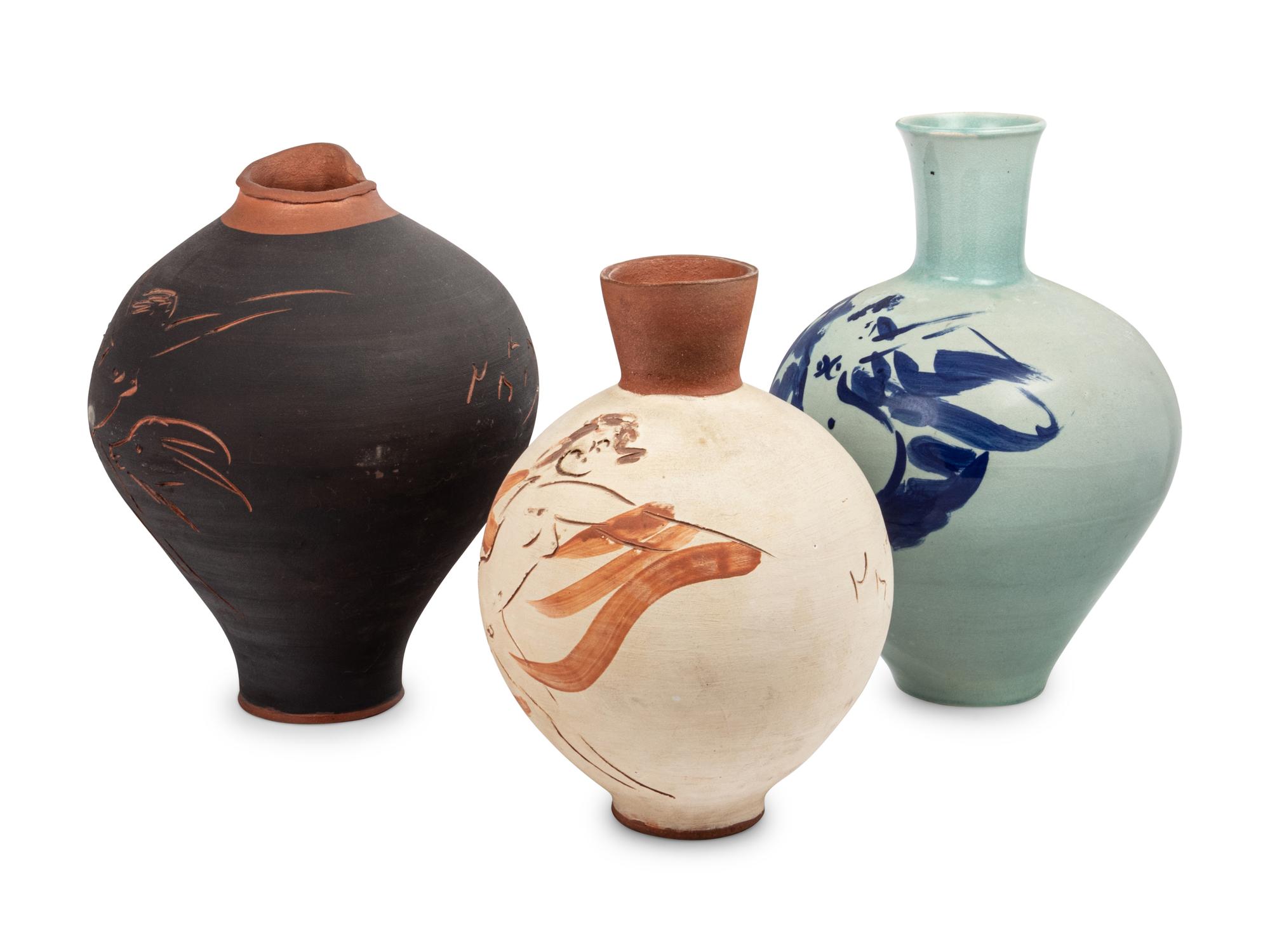 Set of Three Painted Vessels