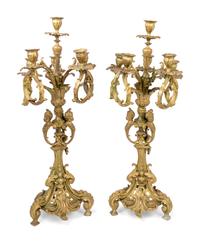 A Pair of French Gilt Bronze Six-Light Candelabra