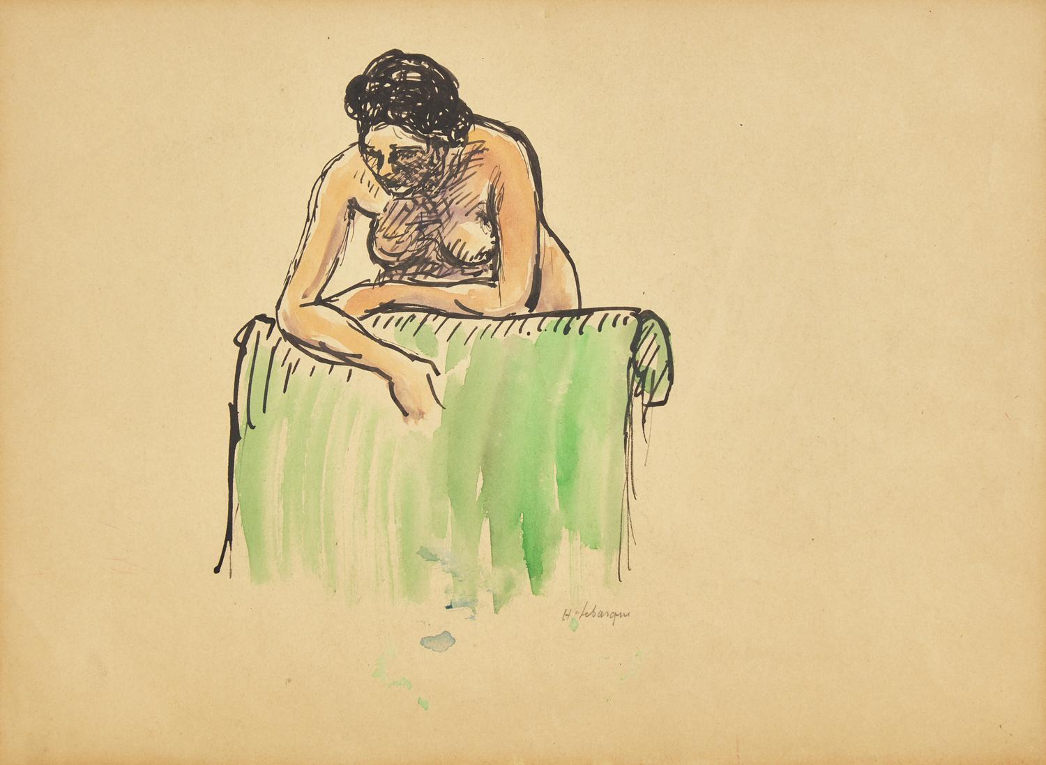 Nu Appuyé sur un Fauteuil Vert; with Three Studies of Woman Kneeling on her Elbows (A Double-Sided Work)