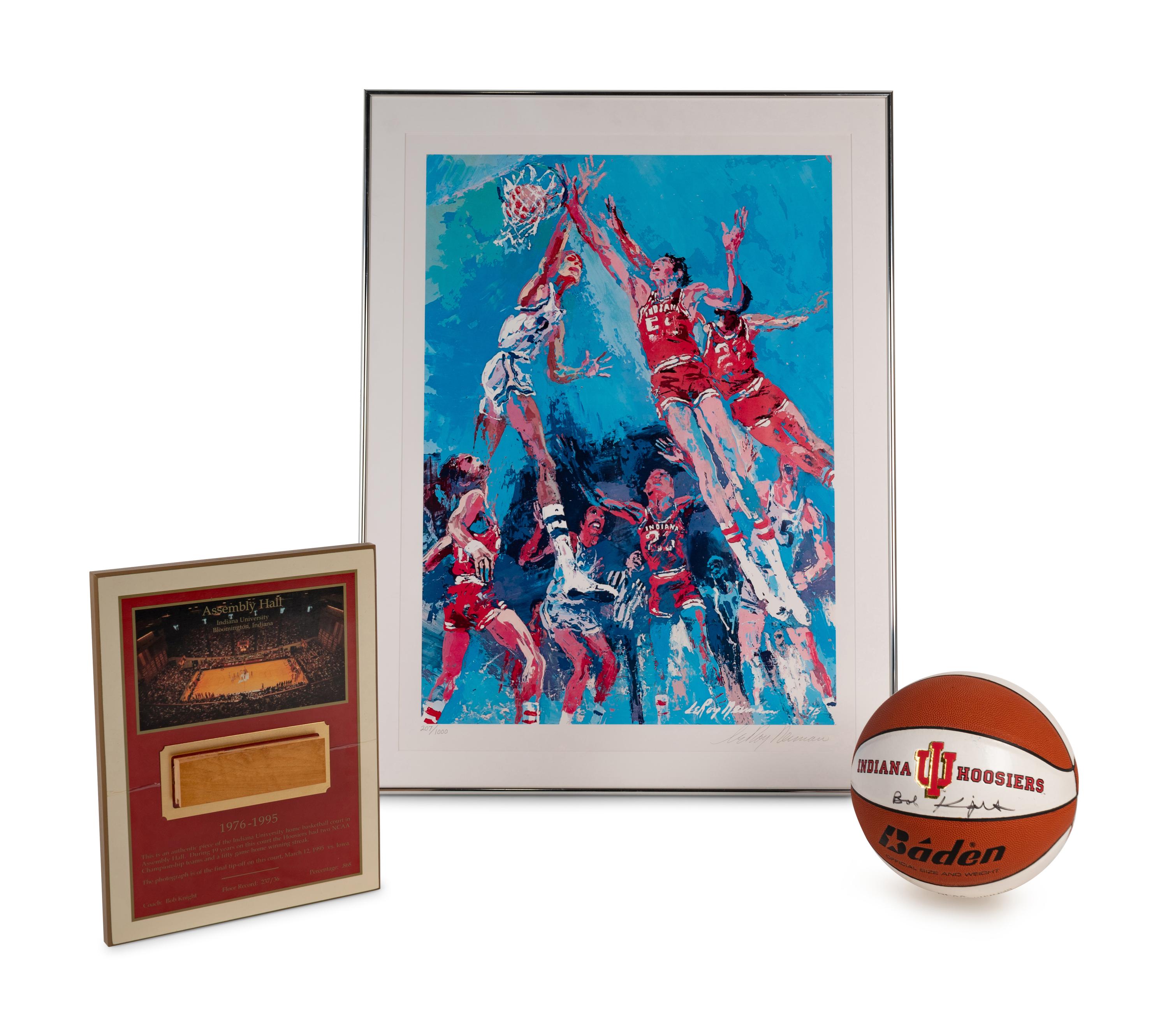 A Group of Indiana University Basketball Signed Autograph Items Including a Signed LeRoy Neiman Hoosier Hooplah Limited Edition Print