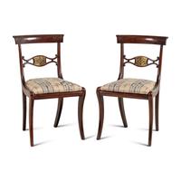 A Pair of Regency Mahogany and Brass Inlaid Side Chairs