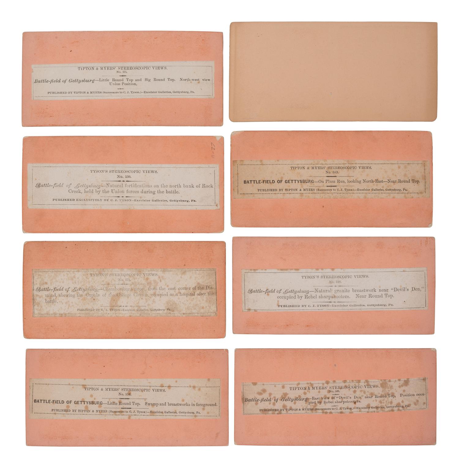 [CIVIL WAR]. Large group of postwar views of the Gettysburg battlefield by C. J. TYSON's, Excelsior Galleries, Gettysburg, PA.