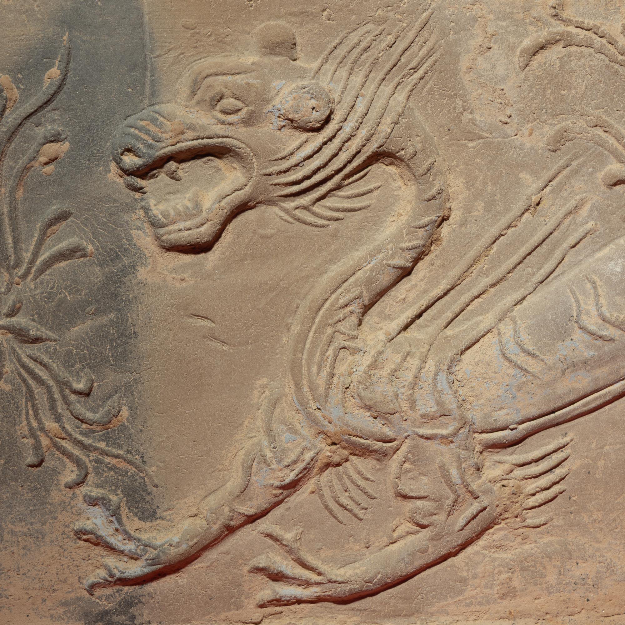 A Chinese Grey Pottery 'White Tiger' Relief Tomb Brick, Southern Dynasties — 南朝 灰陶四神白虎畫像磚