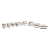 Twelve Chinese Export Armorial Porcelain and Famille Rose Tea and Coffee Cups and Saucers