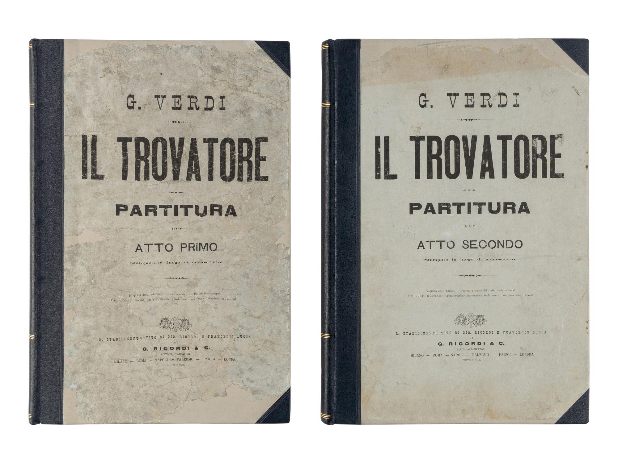 [MUSIC]. VERDI, Giuseppe (1813-1901). Il Trovatore. Partitura . Milan: G. Ricordi & C., [ca 1888].