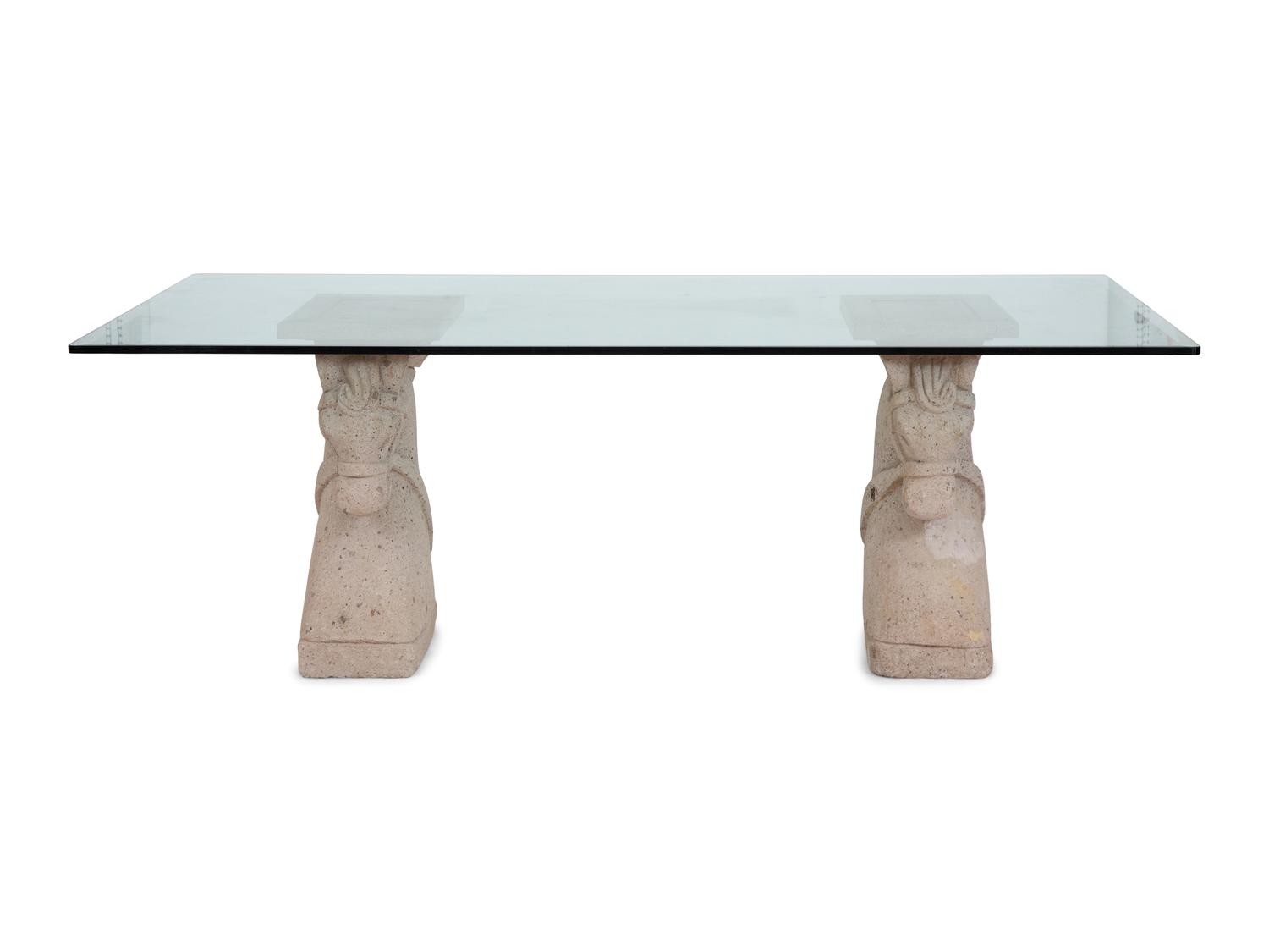 A Cast Stone Glass-Top Table