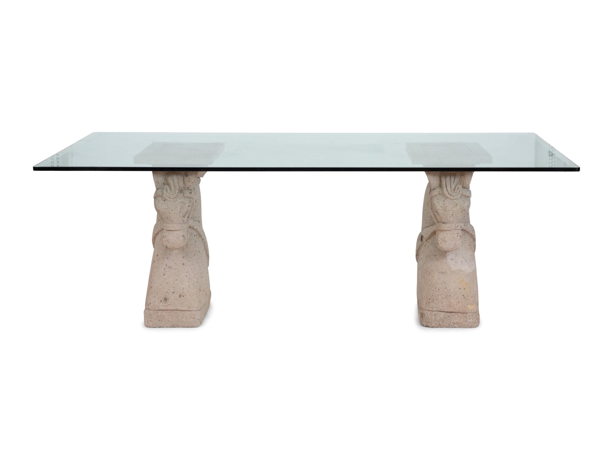 A Cast Stone Glass-Top Table