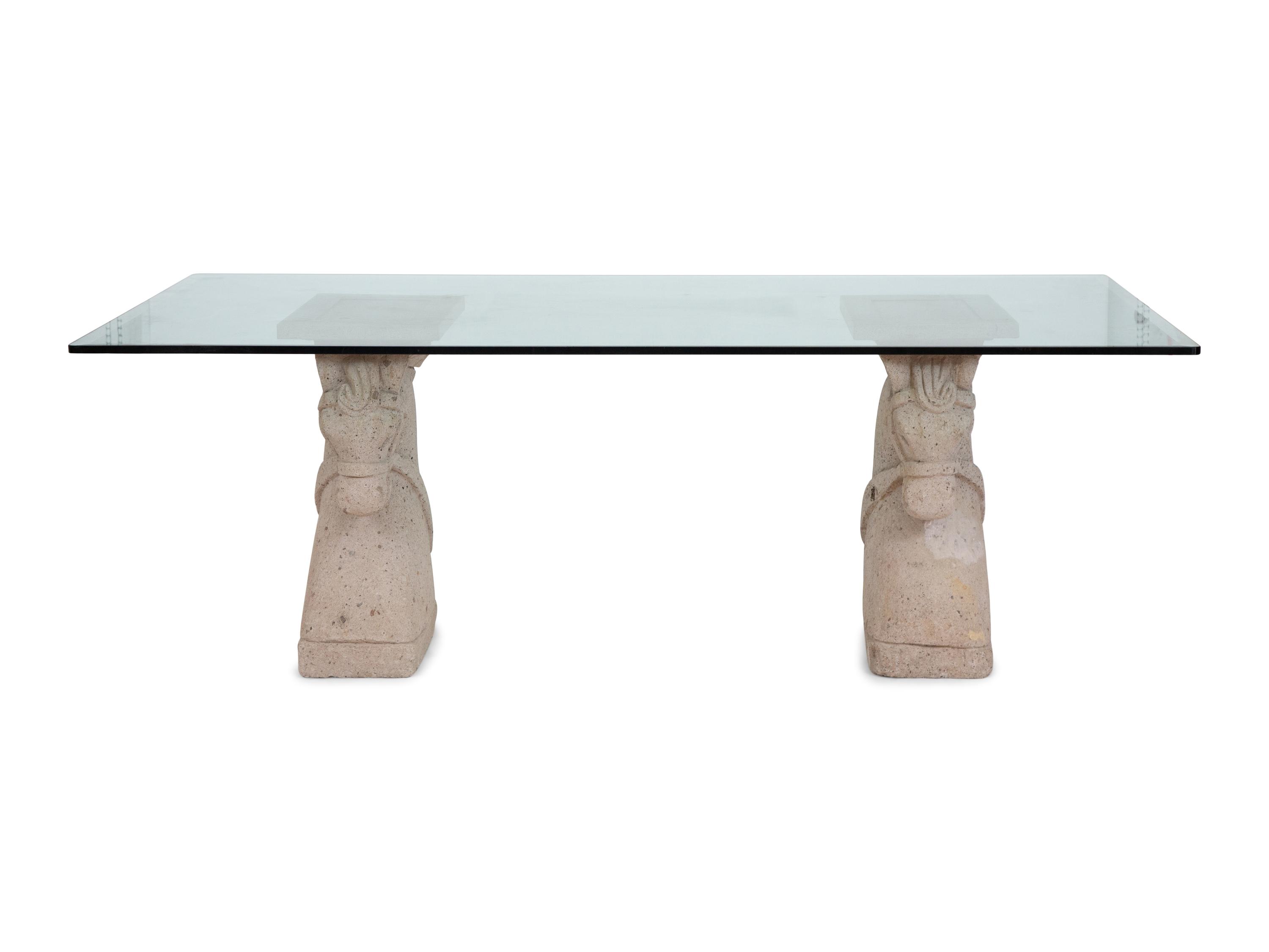 A Cast Stone Glass-Top Table