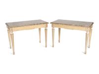 A Pair of Neoclassical Carved and Painted Console Tables with Granite Tops — 20TH CENTURY