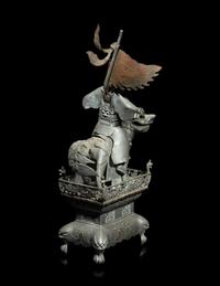 A Chinese Pewter Figural Group of Guan Gong
